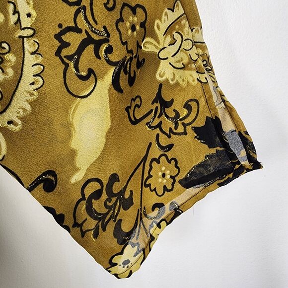 Gloria Lance Womens 2Fer Shirt 2X Brown Black Gold Floral Button Built in Cami - Picture 7 of 9